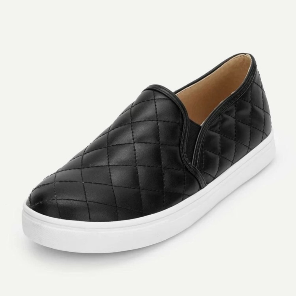Quilted faux leather slip on sneakers
